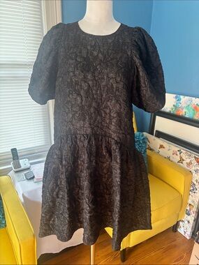 Endless Rose Black Textured Puff-Sleeve Mini Dress